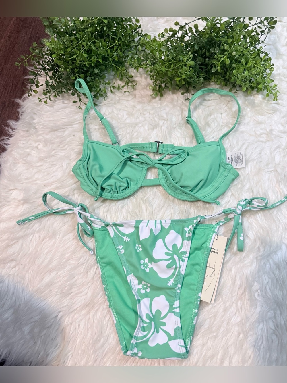 No Boundaries Mint Green Floral Tie-Side Bikini